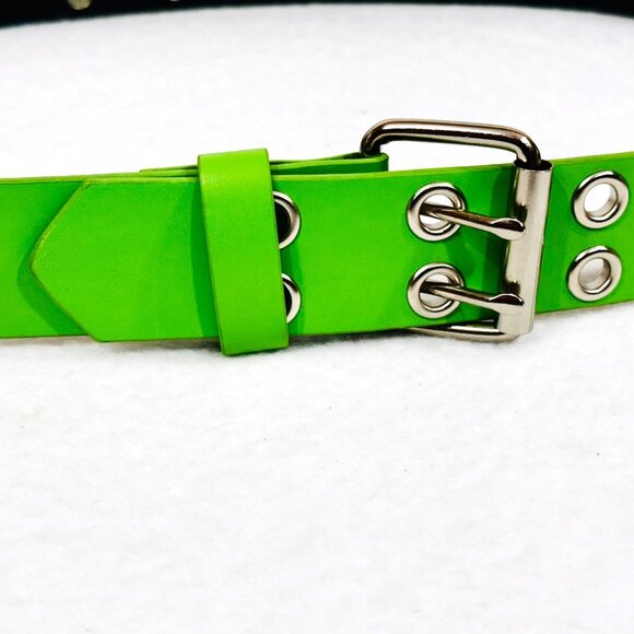 Double Grommet Green Faux Leather Belt 2-Row Studded Unisex XL - Like New - Picture 6 of 7
